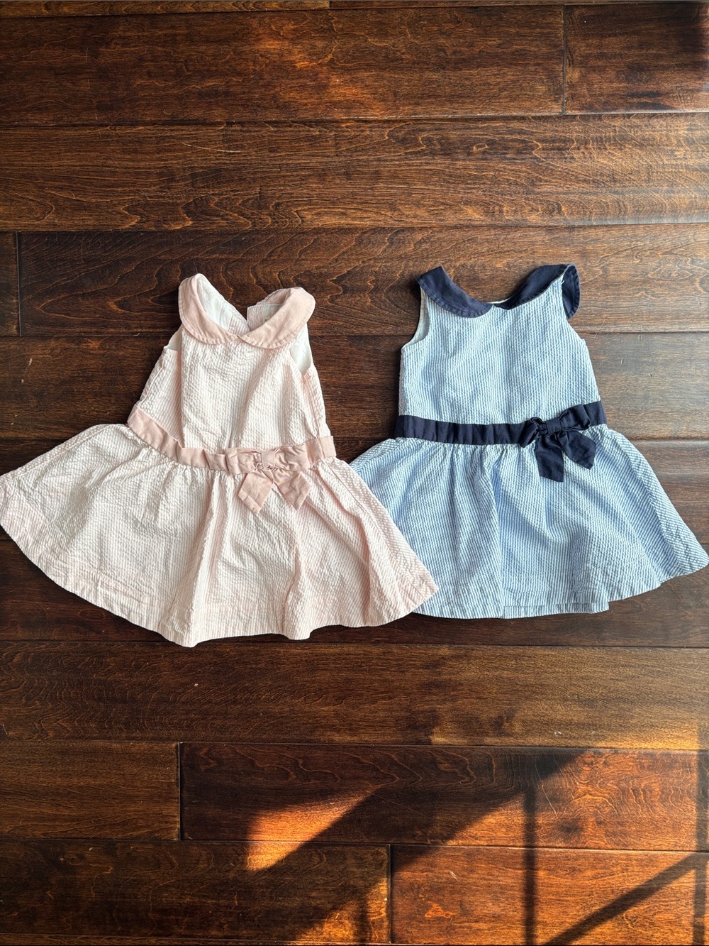 Girls Pink Seersucker Party Dress with Bow Accent